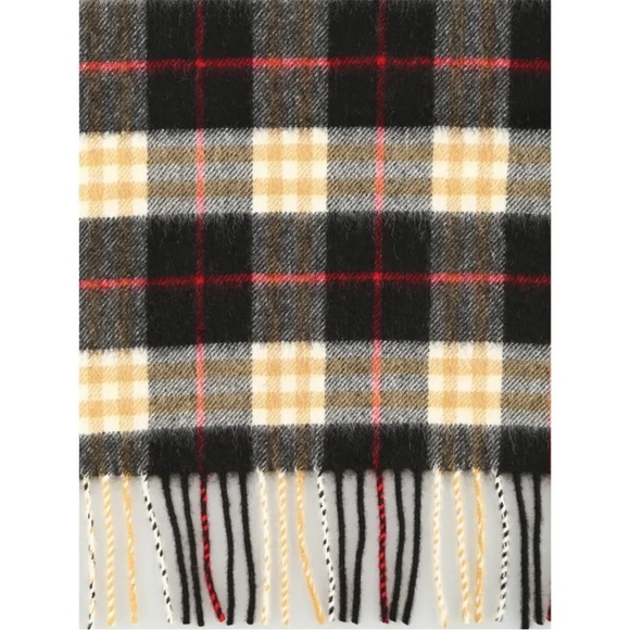 Burberry Cashmere Vintage Check Black Striped Logo Fringed Scarf - Picture 6 of 9